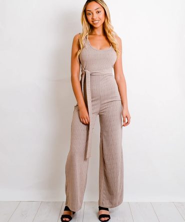 Zip Back Tie Knot Ribbed Jumpsuit