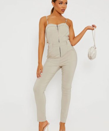 Zip Front Belted Cami Jumpsuit